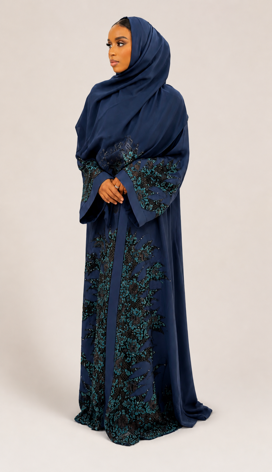 Midnight Teal Embellished Abaya